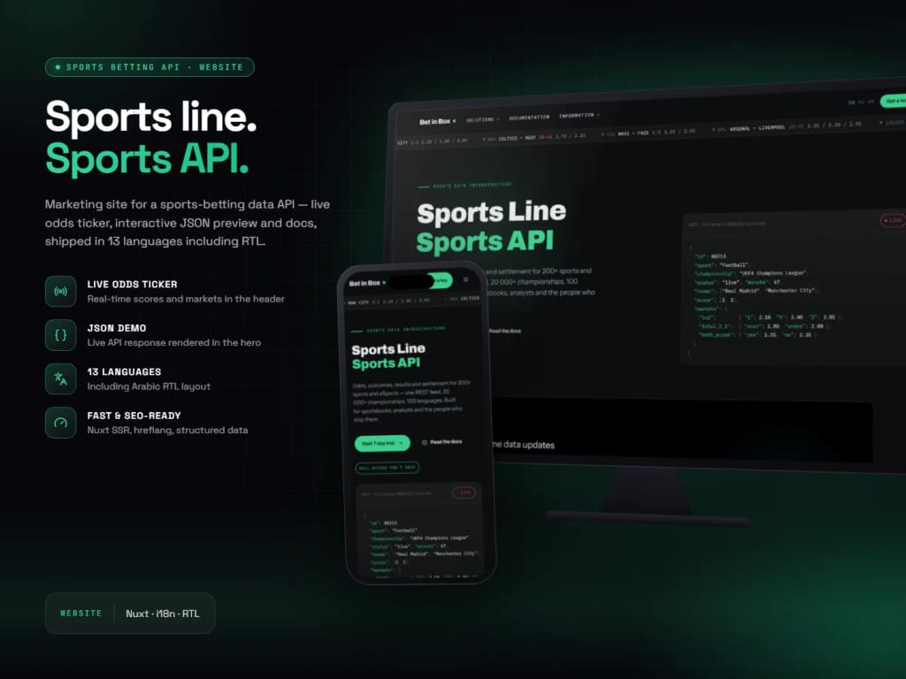 Bet in Box — Sports Betting API Website