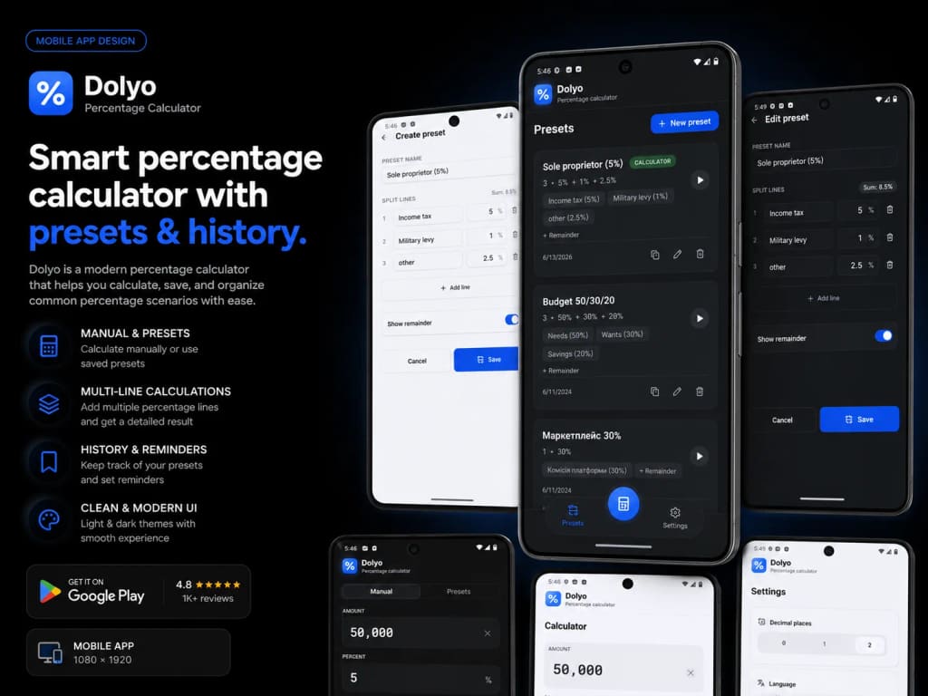 Dolyo — Split Sums by Percentage in Seconds