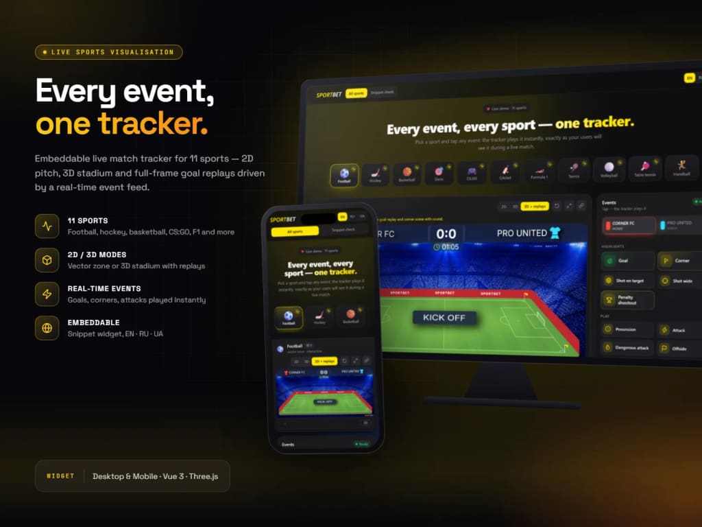Live Sports Tracker — 2D / 3D Match Widget